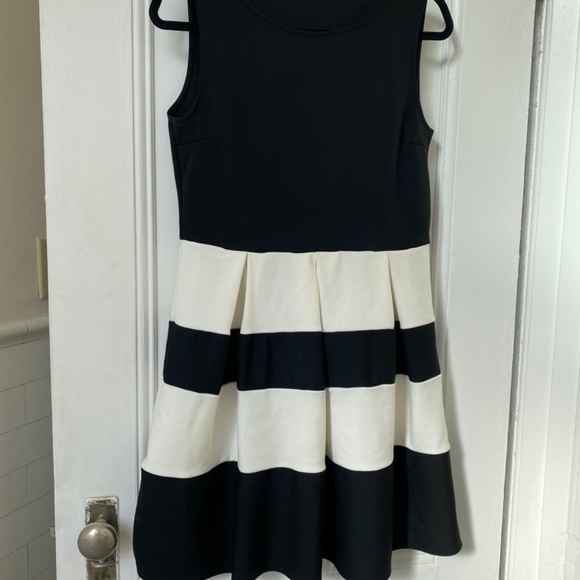 White and Black Striped Fit and Flare Dress - Picture 2 of 2